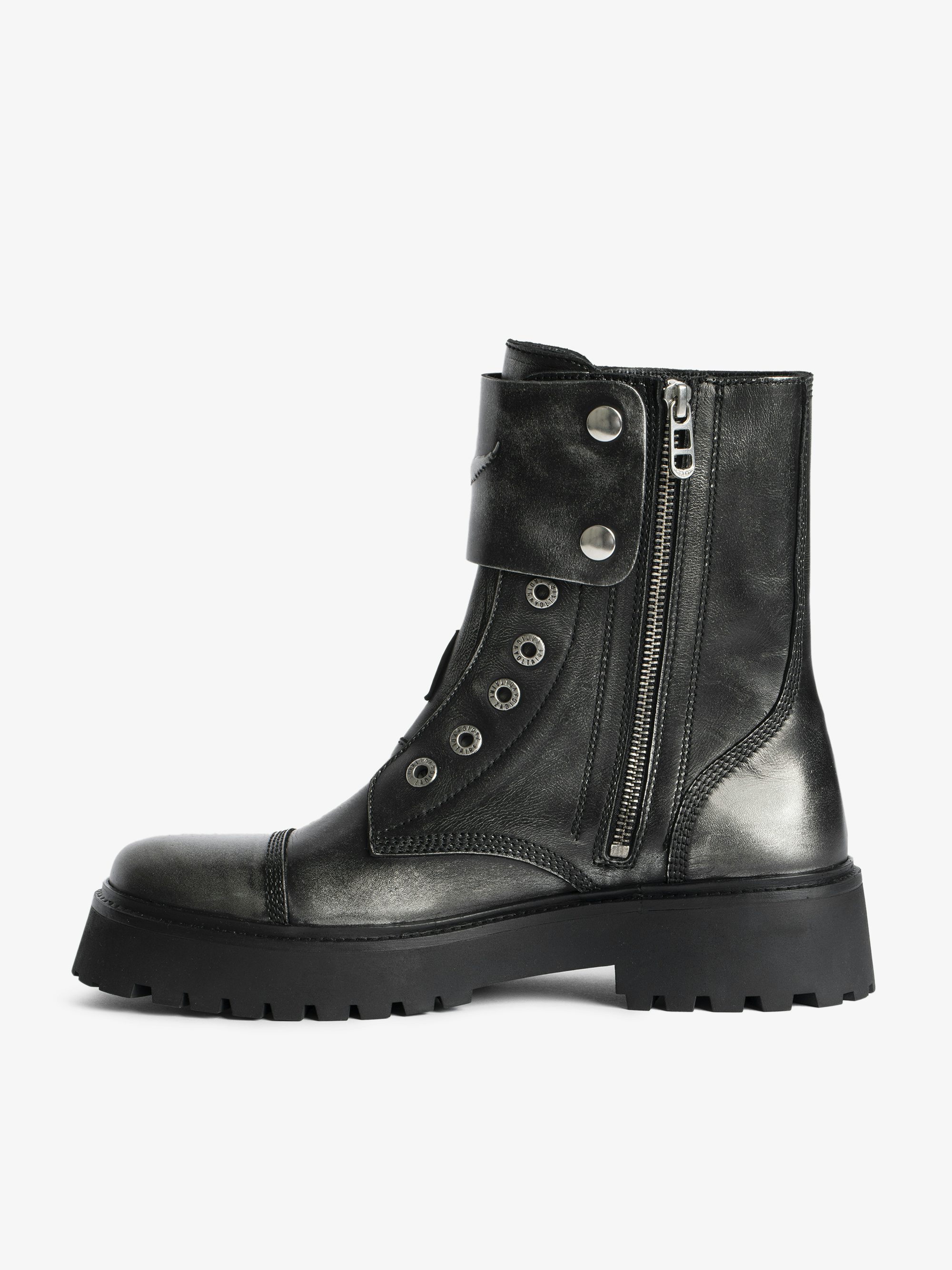 Joe Fast Brush Off Ankle Boots - Laceless ranger ankle boots in brush-off effect leather with patches adorned with embossed wings.